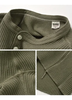 BARNS T-Shirts^/ BR-3051 Big Waffle Henley Neck Long Sleeve Thermal / T-Shirt