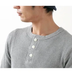 BARNS T-Shirts^/ BR-3051 Big Waffle Henley Neck Long Sleeve Thermal / T-Shirt