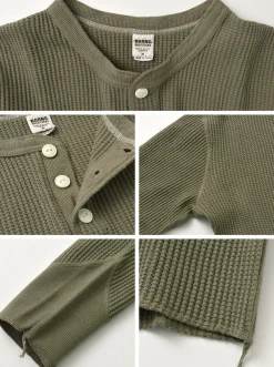 BARNS T-Shirts^/ BR-3051 Big Waffle Henley Neck Long Sleeve Thermal / T-Shirt