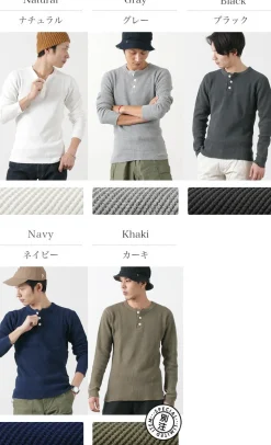 BARNS T-Shirts^/ BR-3051 Big Waffle Henley Neck Long Sleeve Thermal / T-Shirt