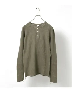 BARNS T-Shirts^/ BR-3051 Big Waffle Henley Neck Long Sleeve Thermal / T-Shirt