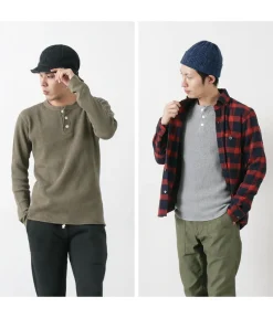 BARNS T-Shirts^/ BR-3051 Big Waffle Henley Neck Long Sleeve Thermal / T-Shirt