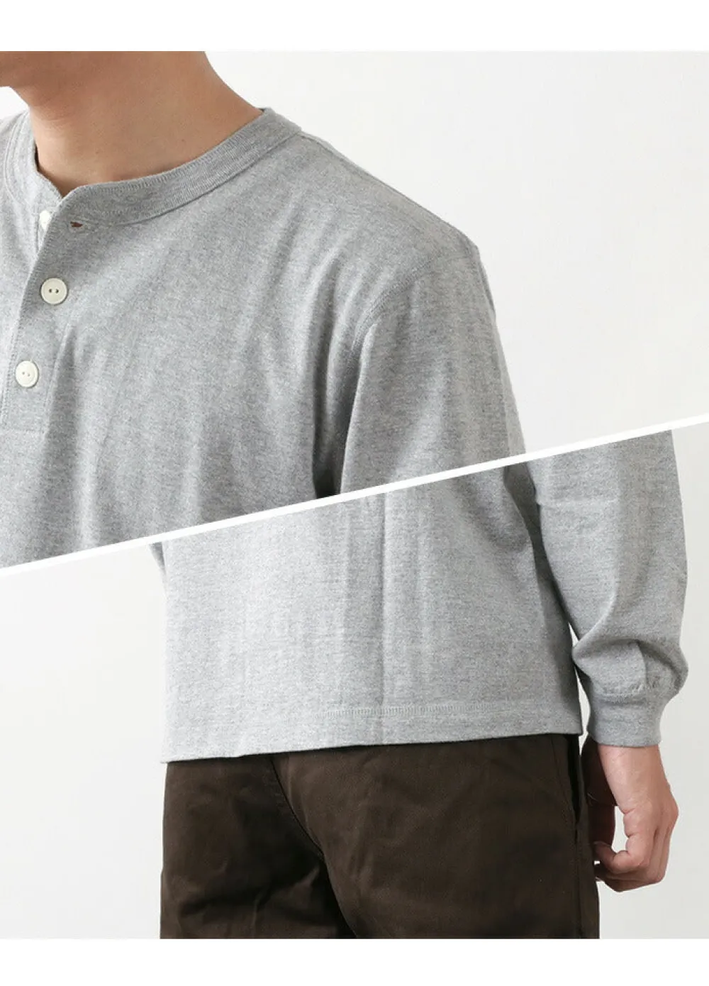 BARNS T-Shirts^/ COZUN Knit Vintage Long Sleeve Henry Neck T-Shirt