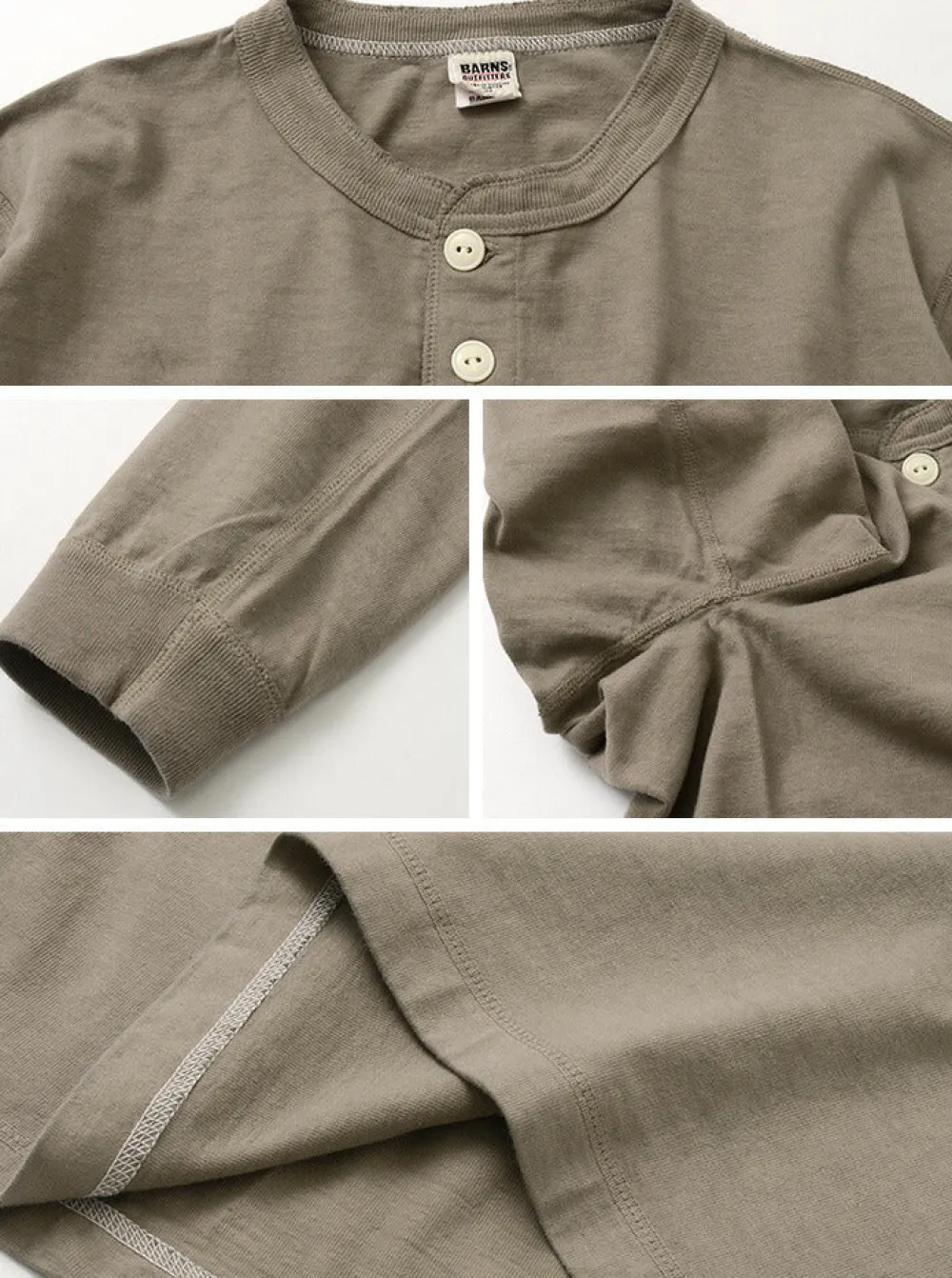 BARNS T-Shirts^/ COZUN Knit Vintage Long Sleeve Henry Neck T-Shirt