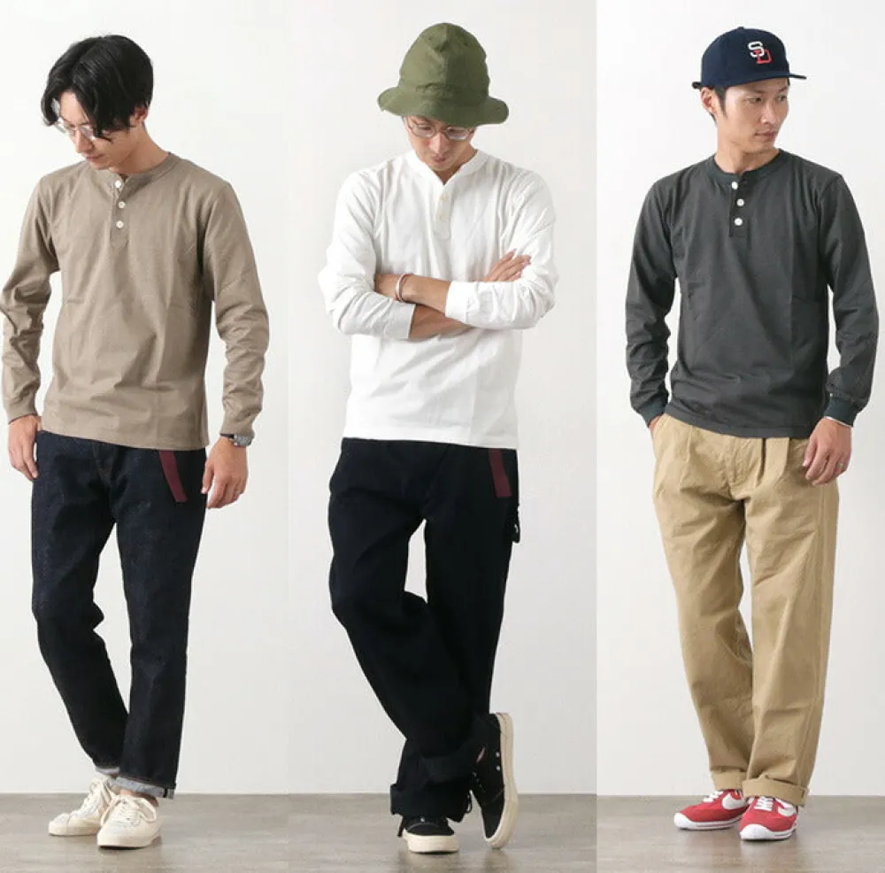 BARNS T-Shirts^/ COZUN Knit Vintage Long Sleeve Henry Neck T-Shirt