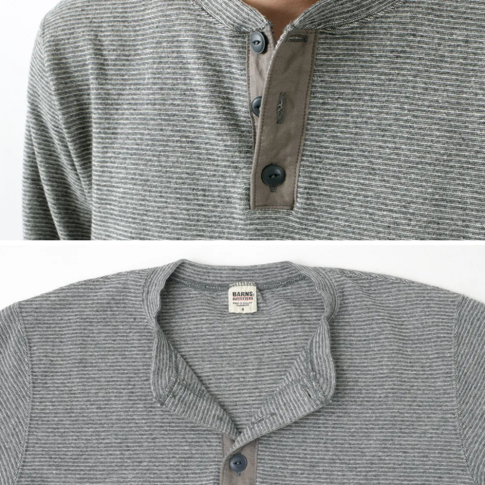 BARNS T-Shirts^/ Spun Milled Henley Neck Long Sleeve T-Shirt