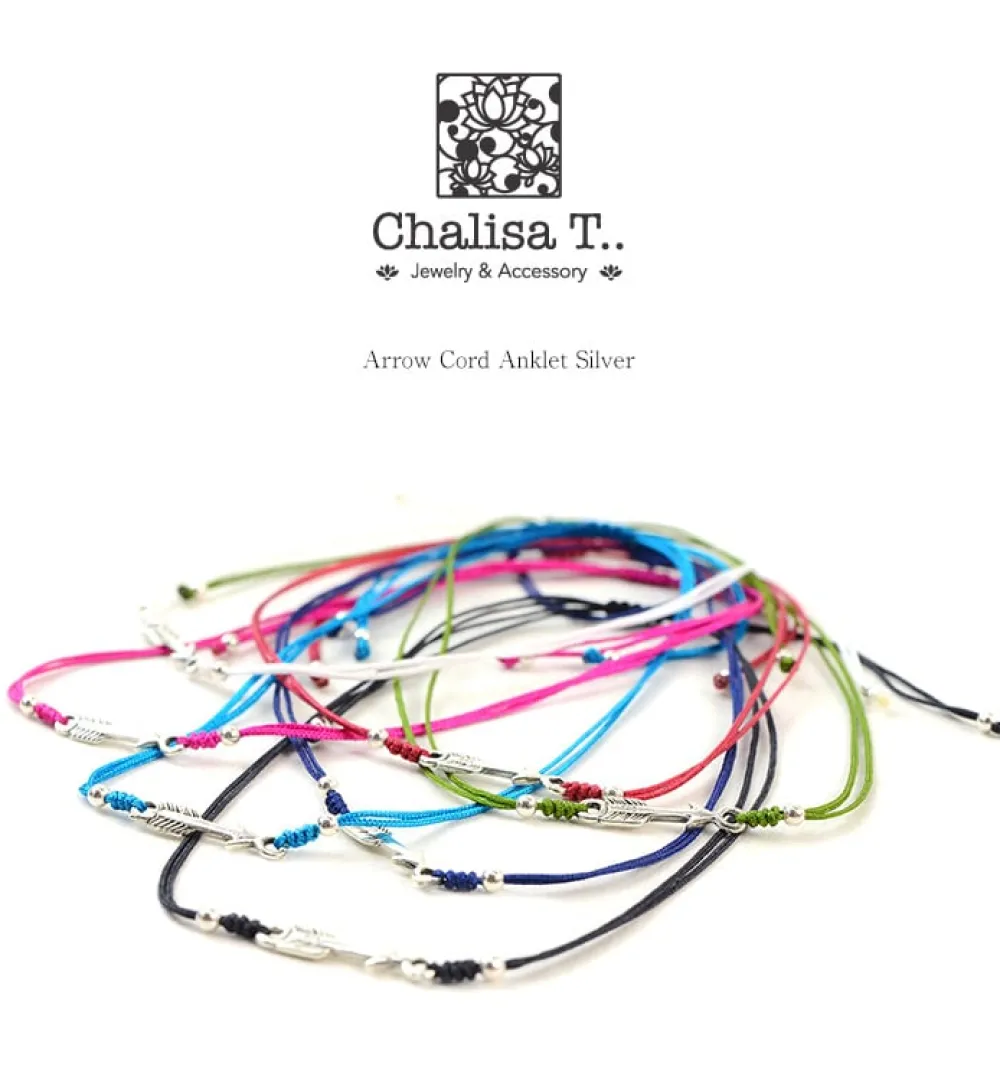 CHALISA T.. Anklets^/ Arrow Silver Notched Cord Anklet
