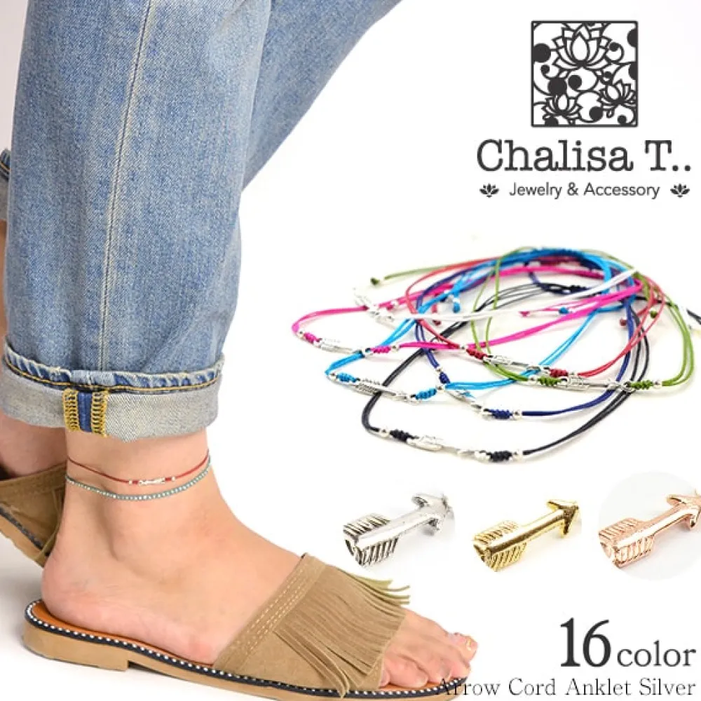 CHALISA T.. Anklets^/ Arrow Silver Notched Cord Anklet