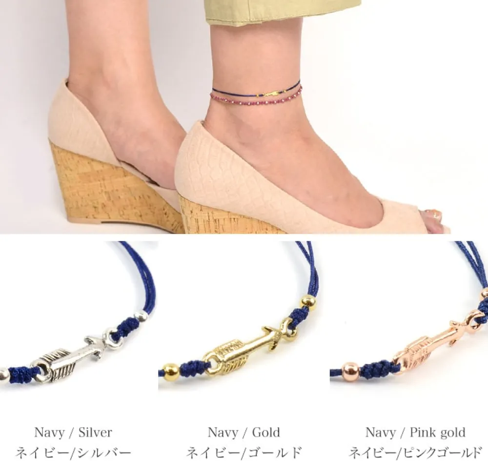 CHALISA T.. Anklets^/ Arrow Silver Notched Cord Anklet