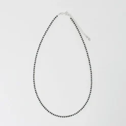 CHALISA T.. Anklets^/ onyx beads silver ball chain necklace 925 silver black
