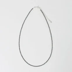 CHALISA T.. Anklets^/ onyx beads silver ball chain necklace 925 silver black
