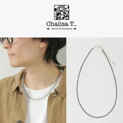 CHALISA T.. Anklets^/ onyx beads silver ball chain necklace 925 silver black