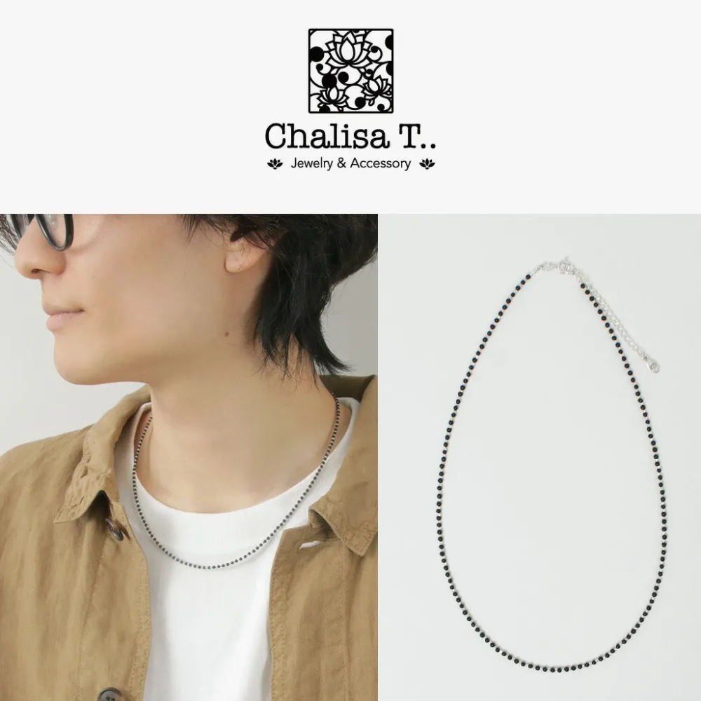 CHALISA T.. Anklets^/ onyx beads silver ball chain necklace 925 silver black