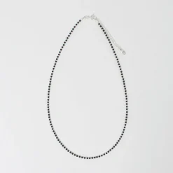 CHALISA T.. Anklets^/ onyx beads silver ball chain necklace 925 silver black