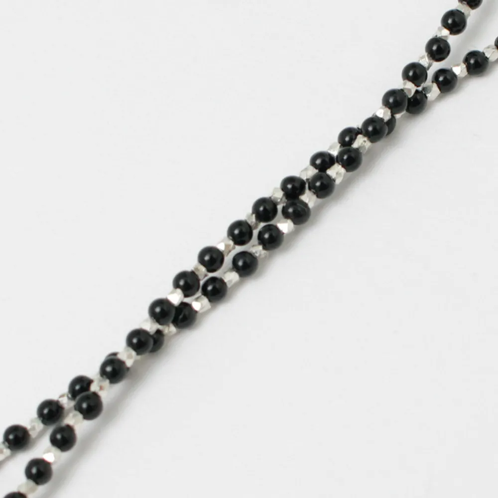 CHALISA T.. Anklets^/ onyx beads silver ball chain necklace 925 silver black