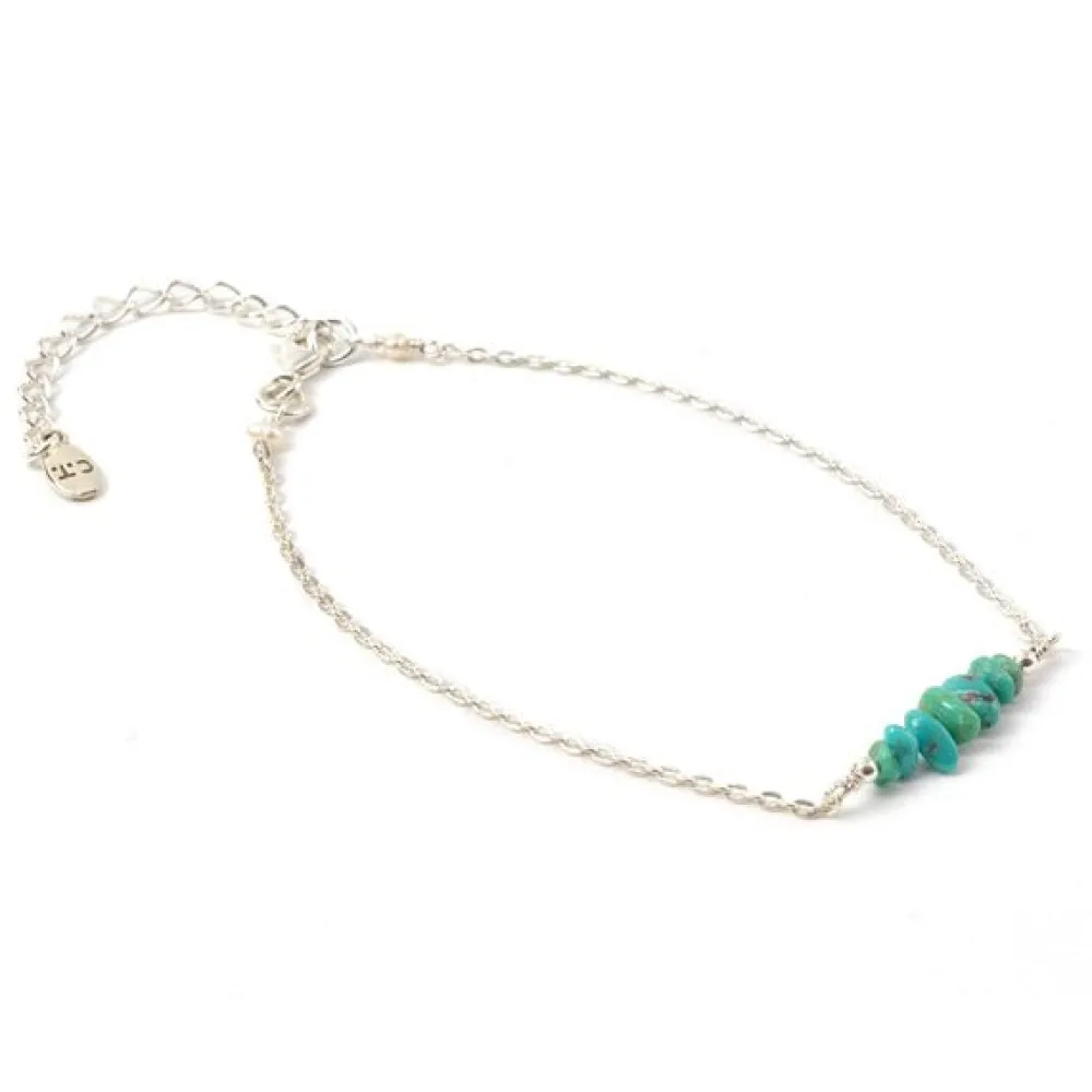CHALISA T.. Anklets^/ Chips Turquoise Silver Chain 2 Way Jewellery blue