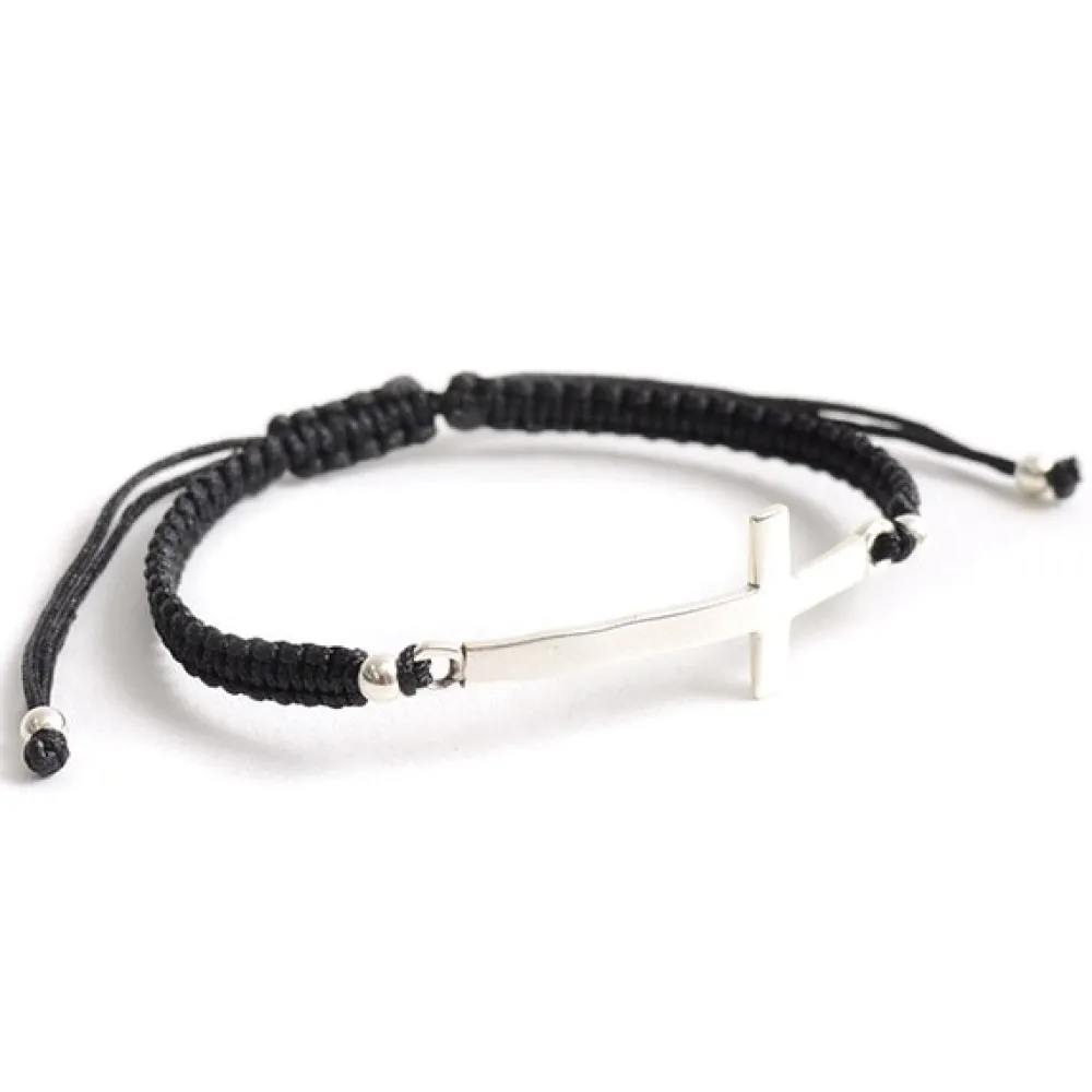 CHALISA T.. Anklets^/ Flatt Silver Cross Notched Cord Bracelet