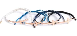 CHALISA T.. Anklets^/ Flatt Silver Cross Notched Cord Bracelet