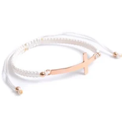 CHALISA T.. Anklets^/ Flatt Silver Cross Notched Cord Bracelet
