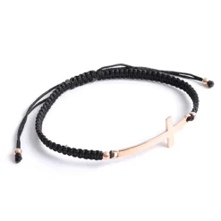 CHALISA T.. Anklets^/ Flattened Silver Cross Knotted Cord Anklet