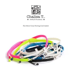 CHALISA T.. Anklets^/ Flattened Silver Cross Knotted Cord Anklet