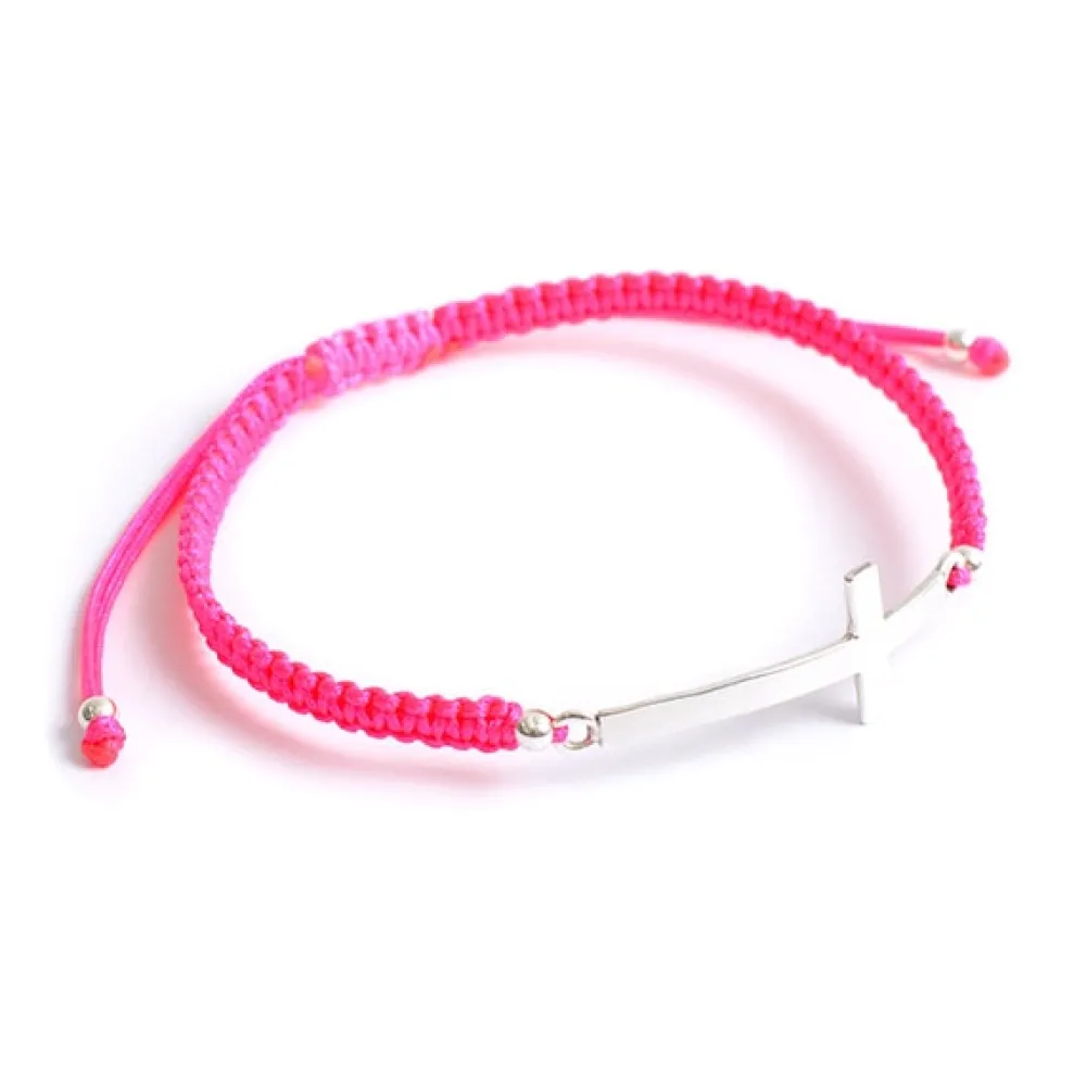 CHALISA T.. Anklets^/ Flattened Silver Cross Knotted Cord Anklet