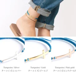 CHALISA T.. Anklets^/ Flattened Silver Cross Knotted Cord Anklet