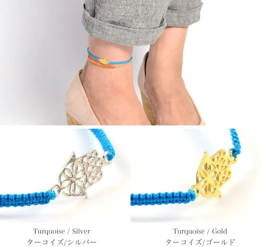 CHALISA T.. Anklets^/ Hamsa Hand Notched Cord Anklet