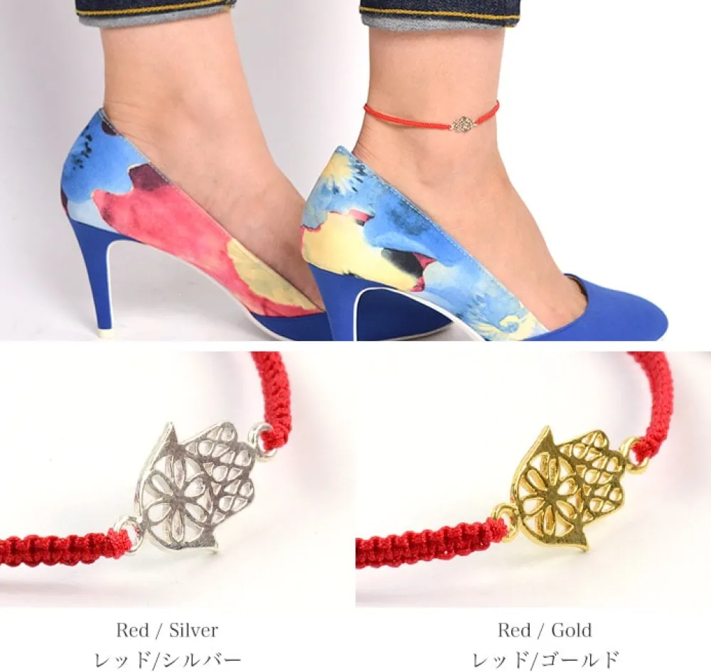CHALISA T.. Anklets^/ Hamsa Hand Notched Cord Anklet