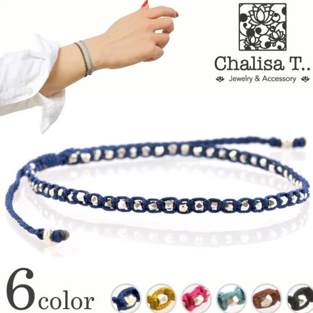 CHALISA T.. Bracelets^/ Karen Silver Beaded Notched Cord Bracelet