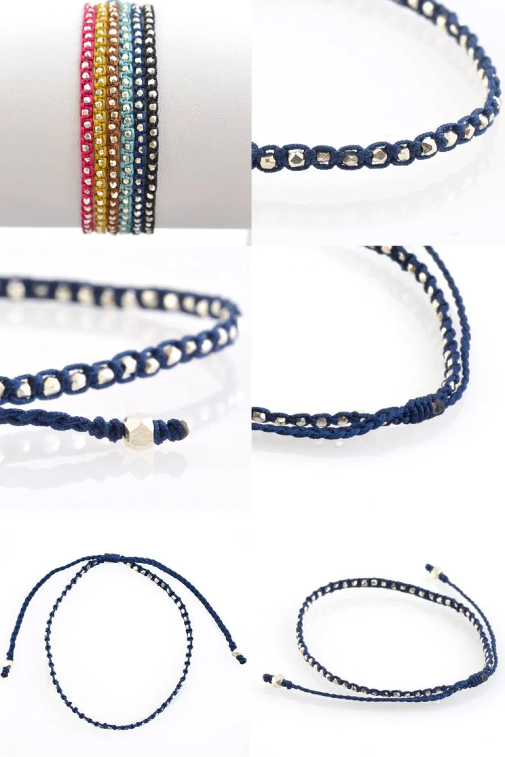 CHALISA T.. Bracelets^/ Karen Silver Beaded Notched Cord Bracelet