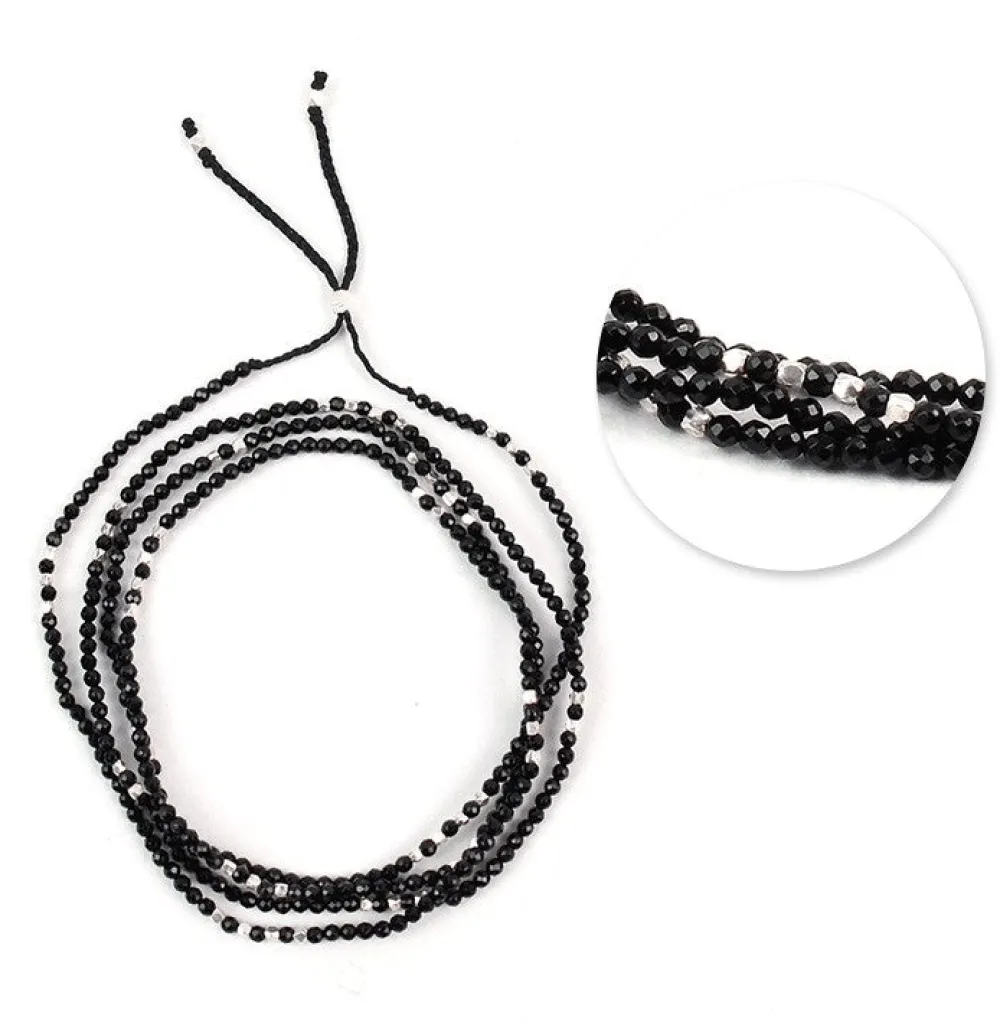 CHALISA T.. Anklets^/ Onyx 2mm cut beads 2 way accessory necklace/bracelet black
