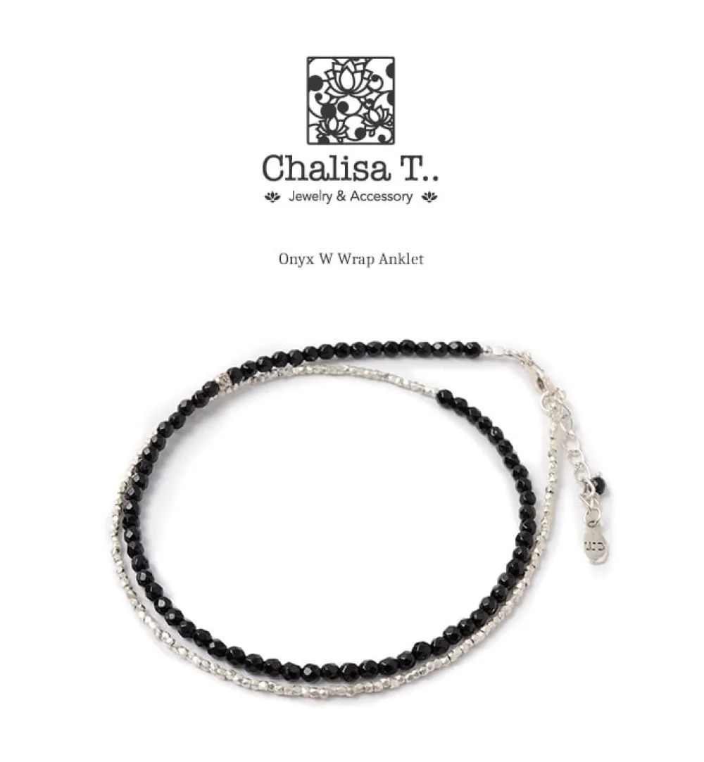 CHALISA T.. Anklets^/ Onyx W-Wrap Anklet black