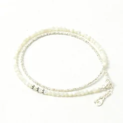 CHALISA T.. Anklets^/ Round Shell Wrap Anklet/Karen Silver Flat Beads white