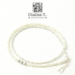 CHALISA T.. Anklets^/ Round Shell Wrap Anklet/Karen Silver Flat Beads white