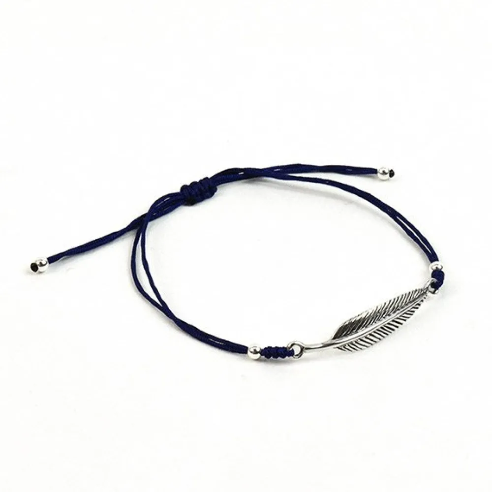 CHALISA T.. Anklets^/ Silver feather knotted cord bracelet