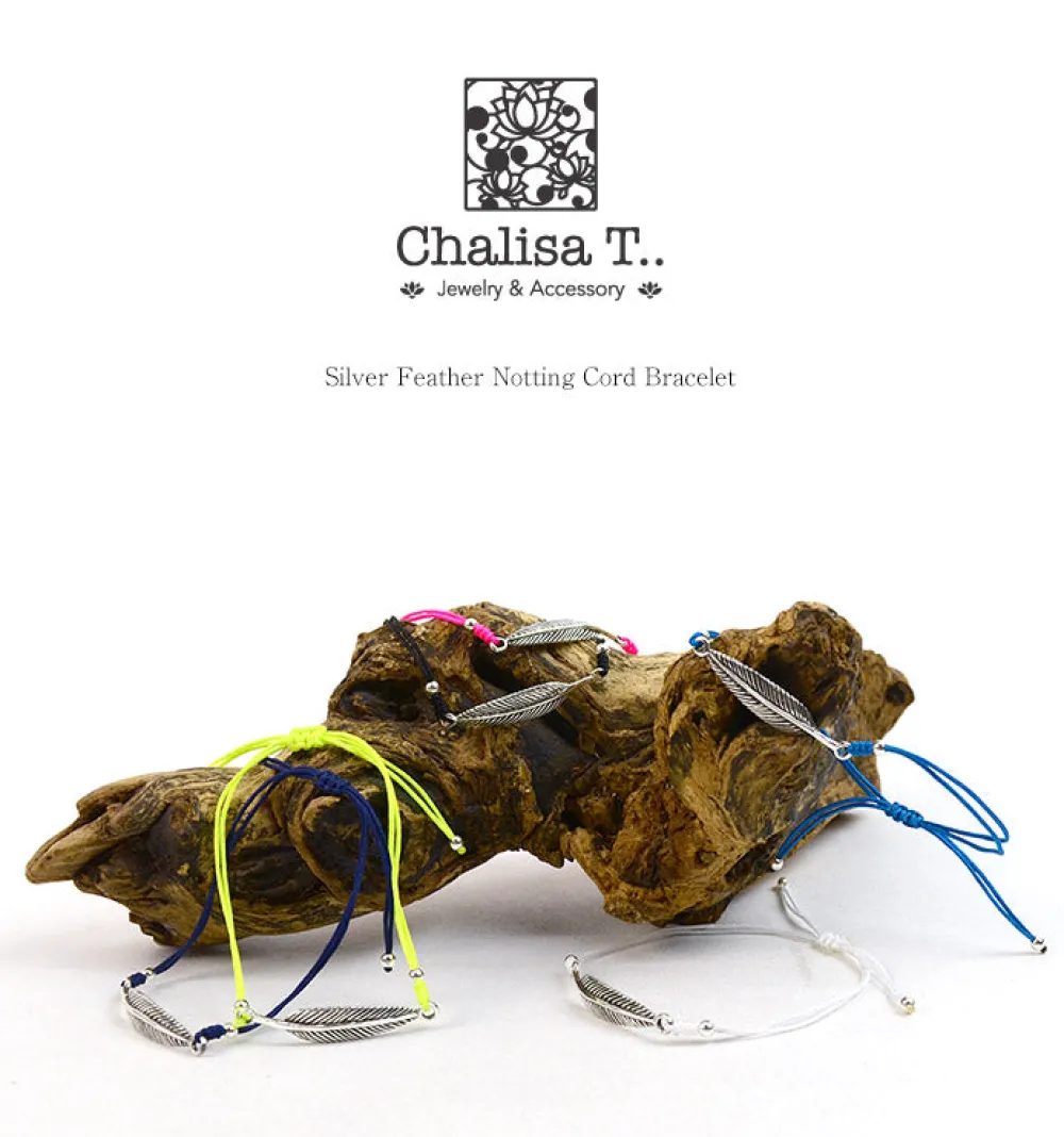 CHALISA T.. Anklets^/ Silver feather knotted cord bracelet