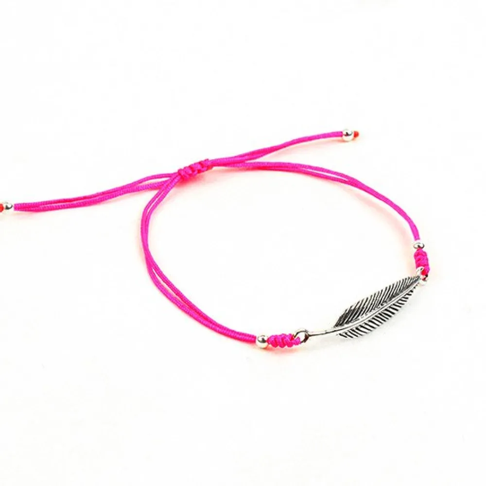 CHALISA T.. Anklets^/ Silver feather knotted cord bracelet