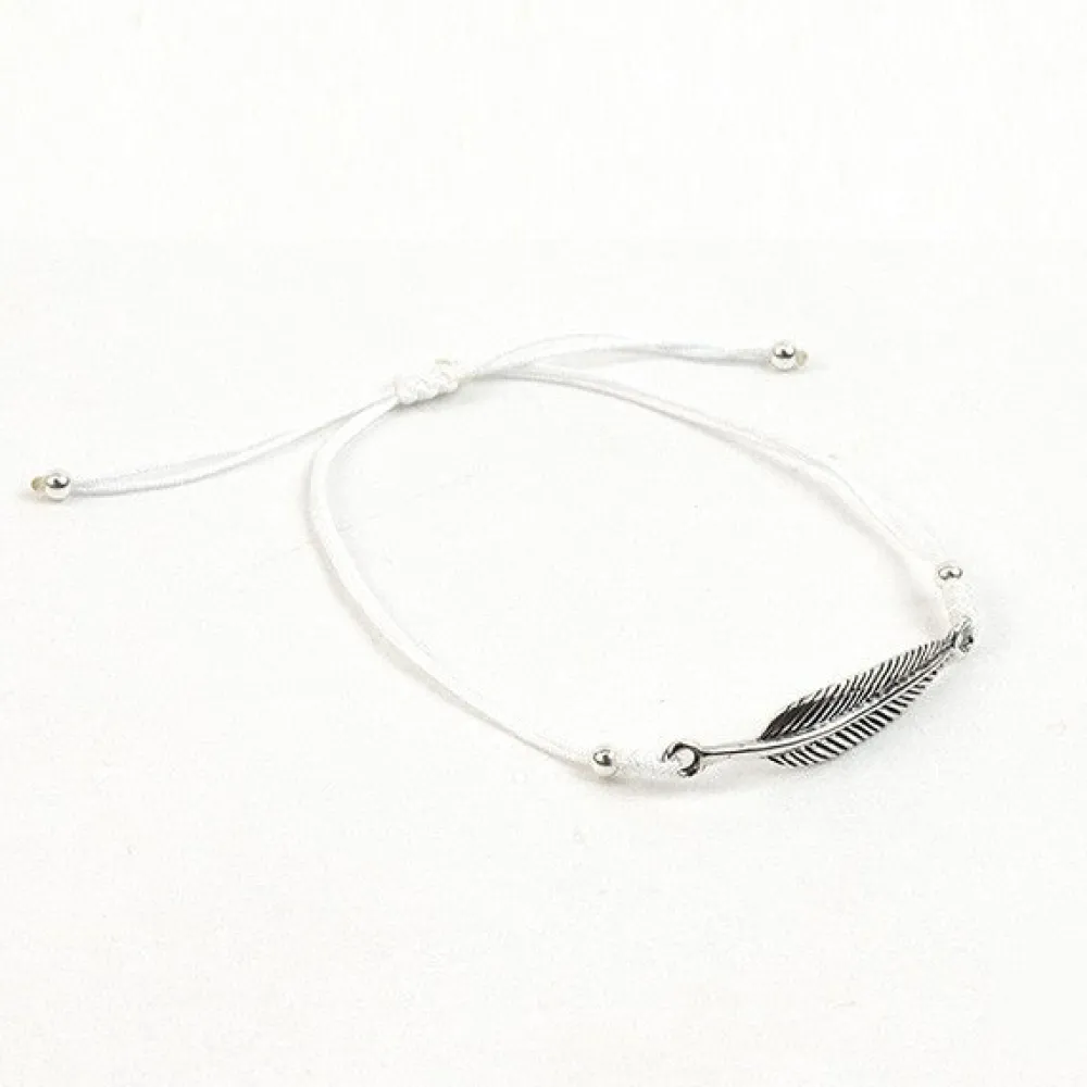 CHALISA T.. Anklets^/ Silver feather knotted cord bracelet