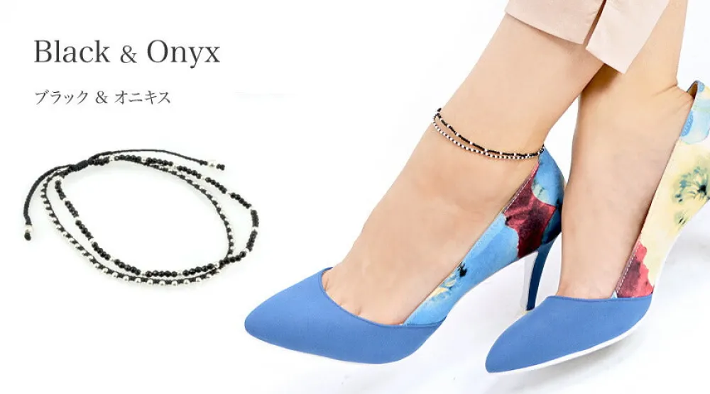 CHALISA T.. Anklets^/ Stone silver bead anklet with knotted cord