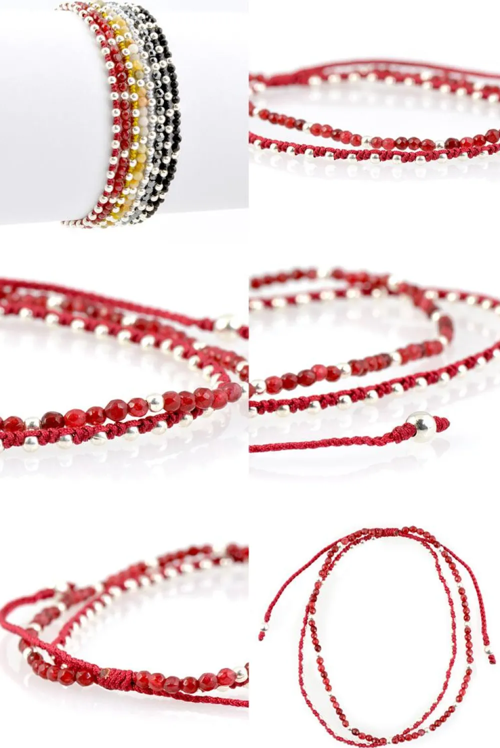 CHALISA T.. Anklets^/ Stone silver bead anklet with knotted cord