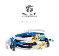 CHALISA T.. Anklets^/ Symmetrical Flower Pattern Notched Cord Anklet