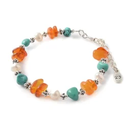 CHALISA T.. Anklets^/ Turquoise Amber Pearl Combi Bracelet silver