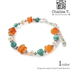 CHALISA T.. Anklets^/ Turquoise Amber Pearl Combi Bracelet silver