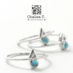 CHALISA T.. Anklets^/ Turquoise Circle Triangle Extra Fine Ring blue
