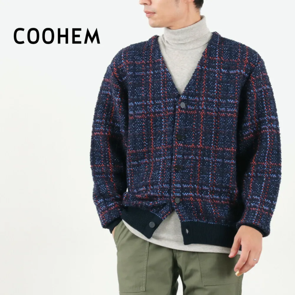 COOHEM Cardigans^/ Check Tweed Cardigan navy