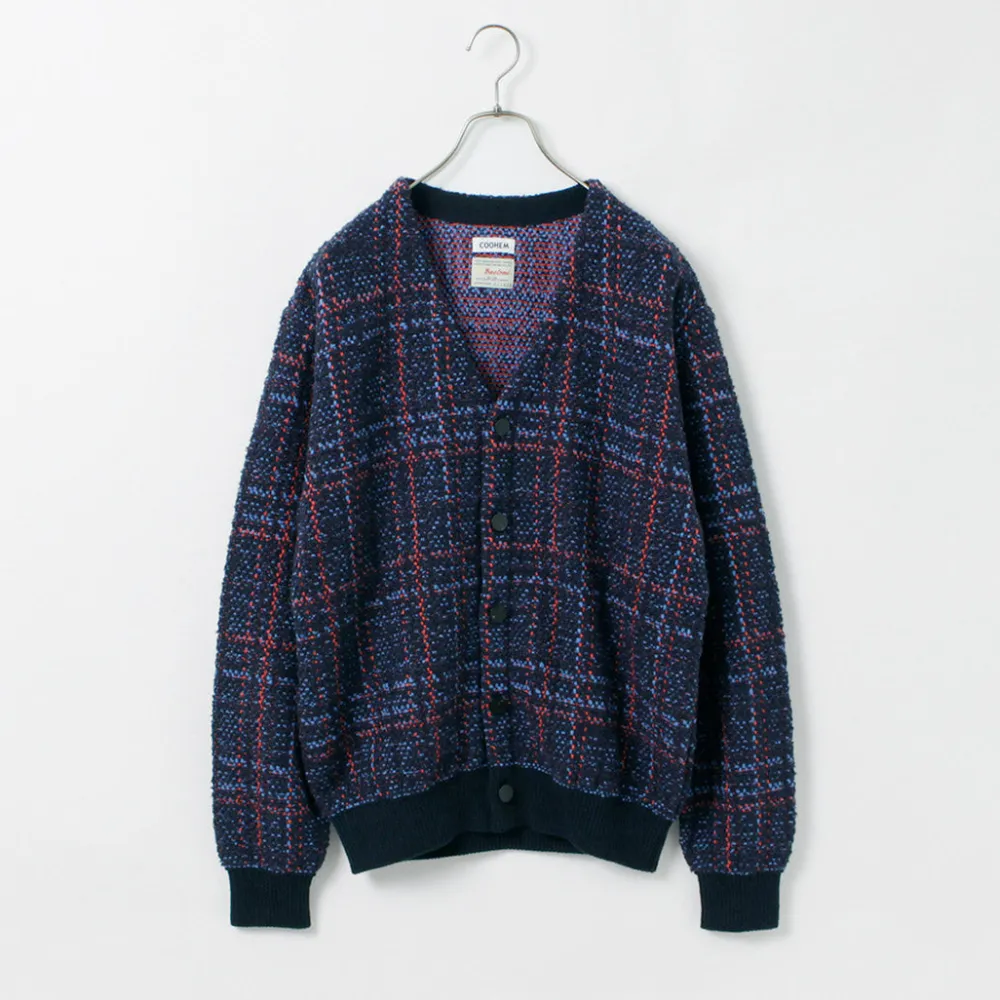 COOHEM Cardigans^/ Check Tweed Cardigan navy