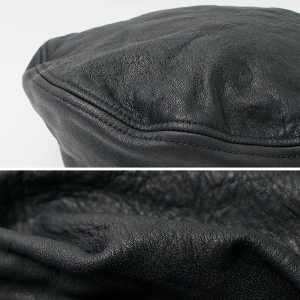 DECHO Hats^/ Leather Beret black