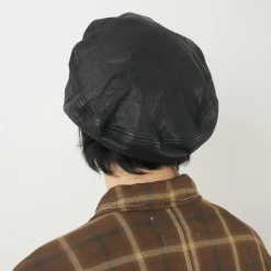 DECHO Hats^/ Leather Beret black