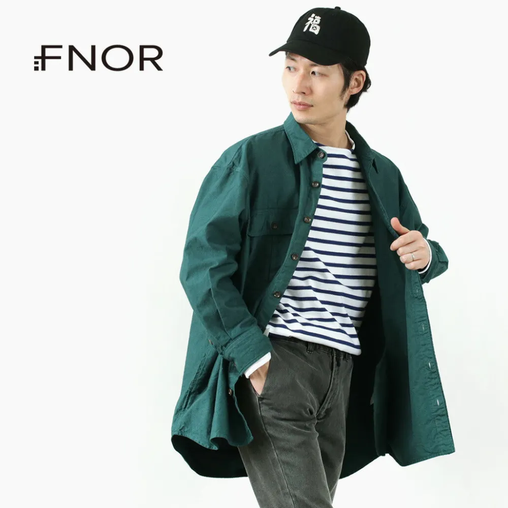 FNOR Shirts^/ Grandval garment dye Shrimp sleeve shirt coat green